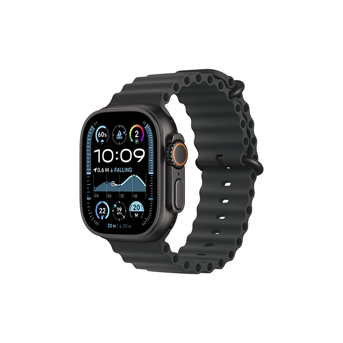 Apple Watch Ultra 3 49 мм, корпус из черного титана, ремешок Ocean черного цвета