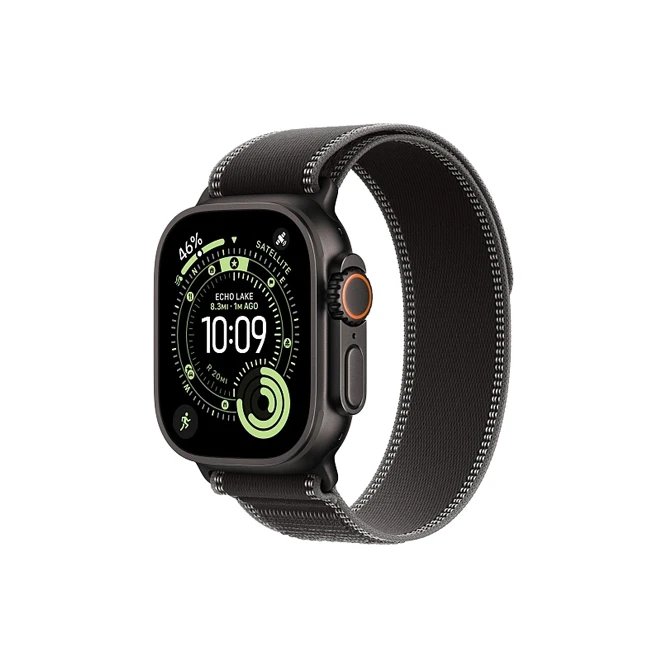 Apple Watch Ultra 3 49 мм, корпус из черного титана, ремешок Trail черного цвета