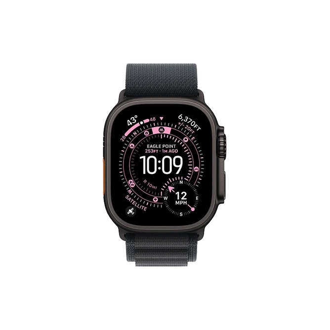 Apple Watch Ultra 3 49 мм, корпус из черного титана, ремешок Alpine черного цвета