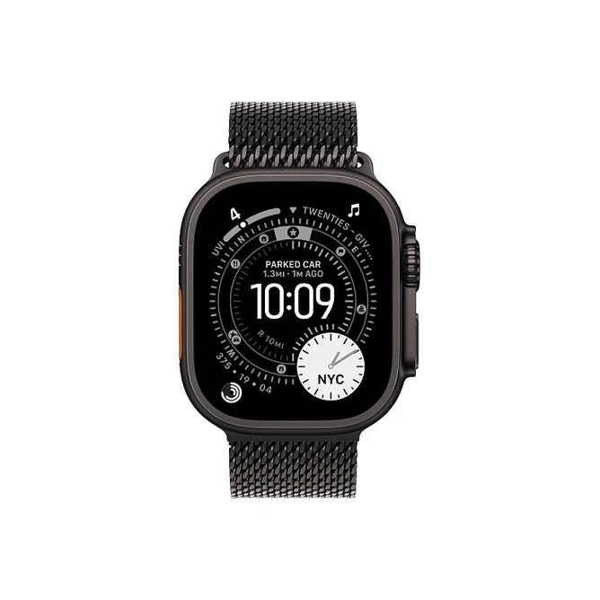 Apple Watch Ultra 3 49 мм, корпус из черного титана, ремешок Milanese черного цвета