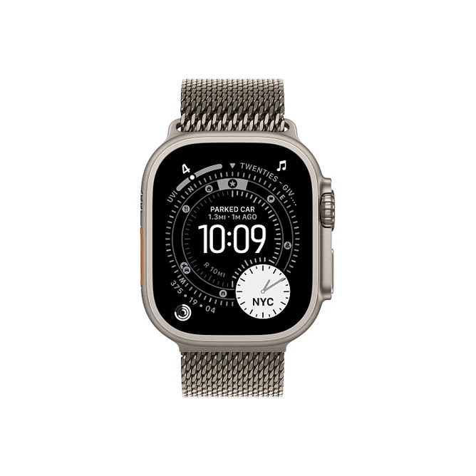 Apple Watch Ultra 3 49 мм, корпус из натурального титана, ремешок Milanese бежевого цвета