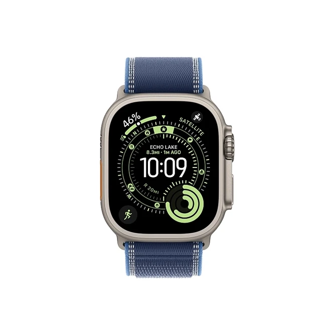 Apple Watch Ultra 3 49 мм, корпус из натурального титана, ремешок Trail синего цвета