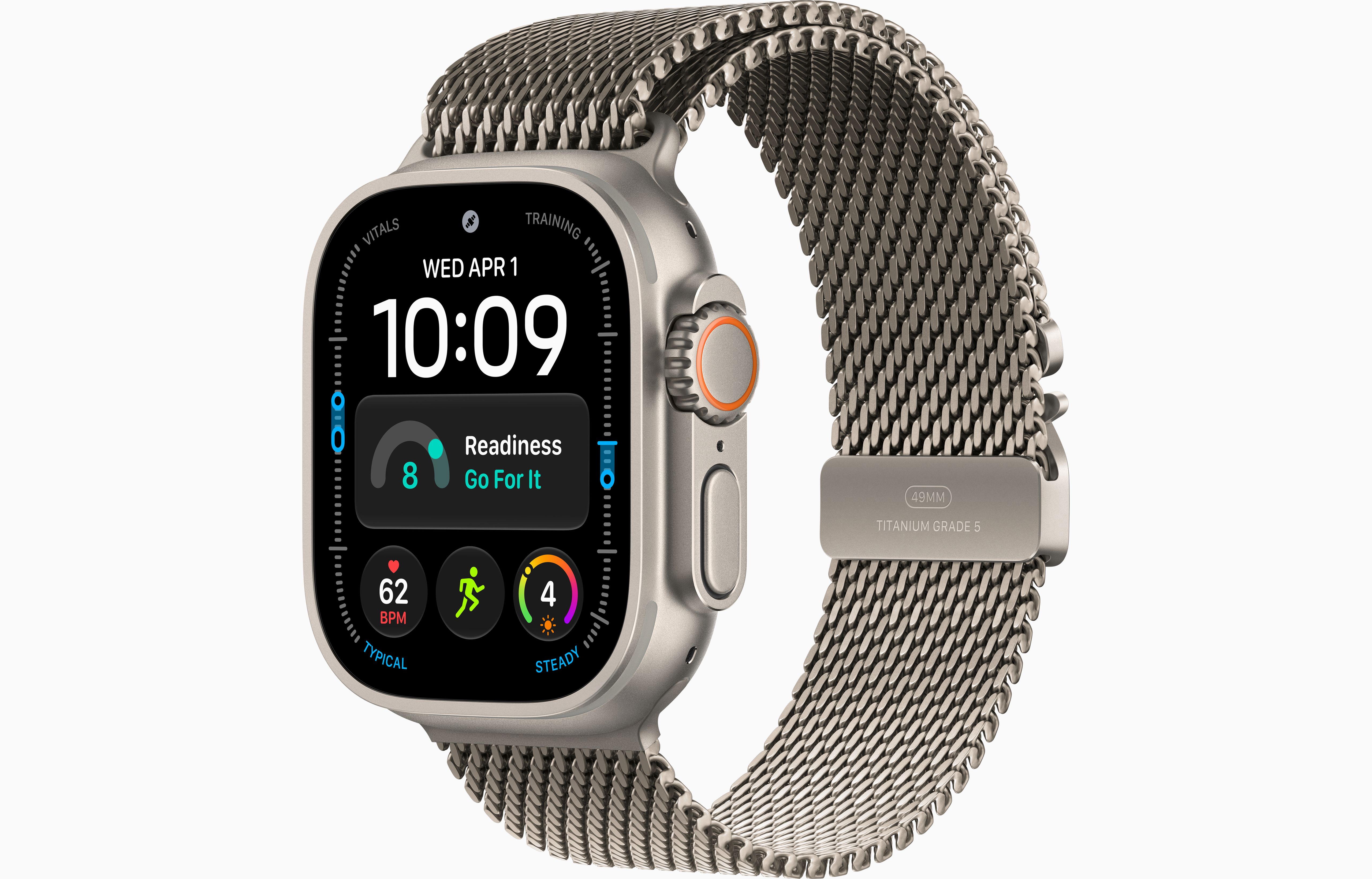Apple Watch Ultra 4 49 мм, корпус из натурального титана, ремешок Titanium Milanese Loop 