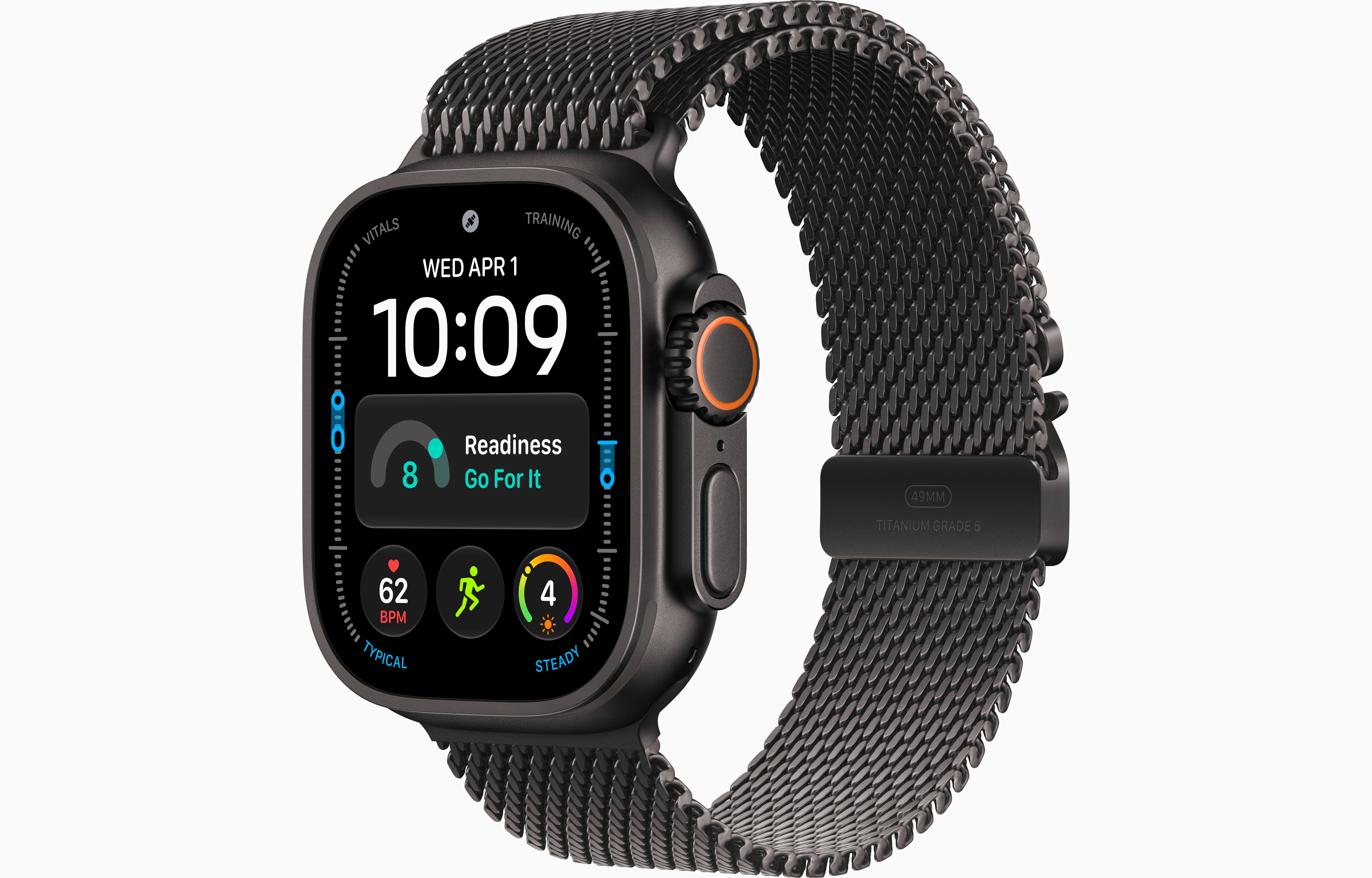 Apple Watch Ultra 4 49 мм, корпус из черного титана, ремешок Titanium Milanese Loop