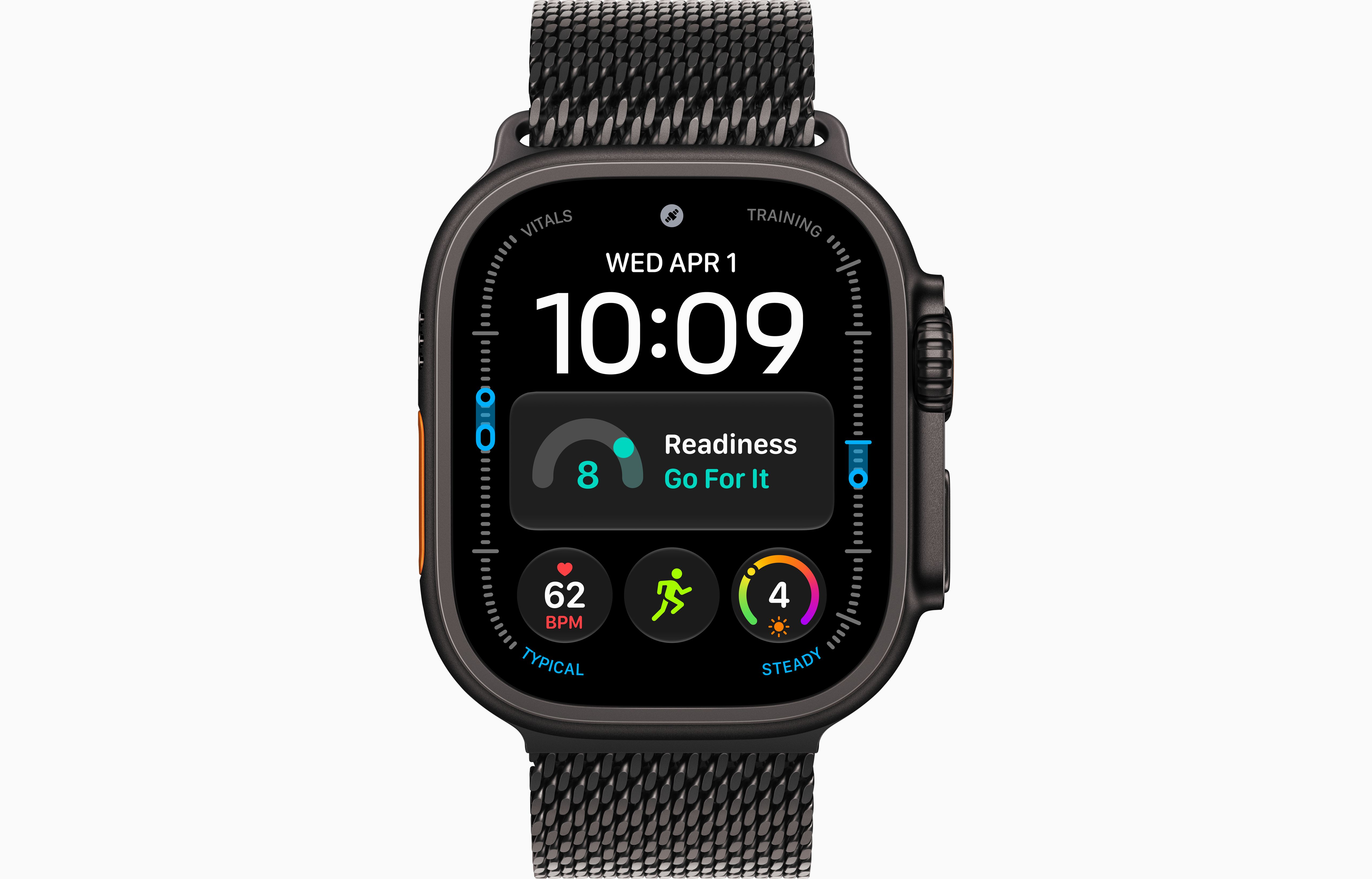 Apple Watch Ultra 4 49 мм, корпус из черного титана, ремешок Titanium Milanese Loop